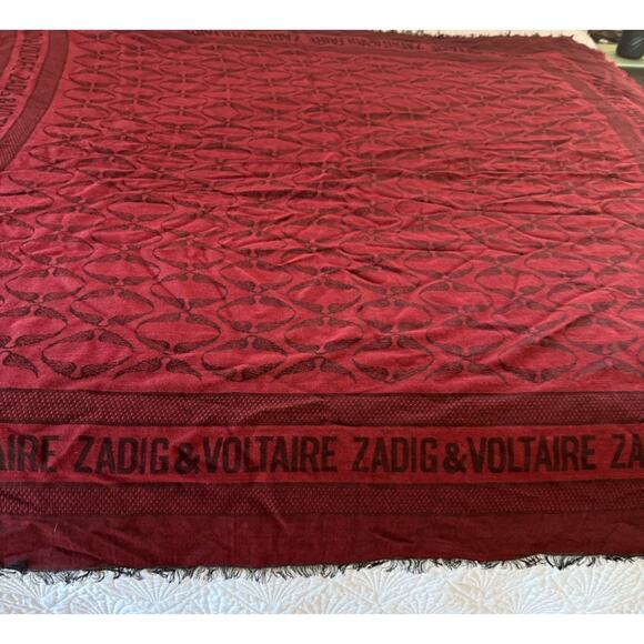 Zadig & Voltaire Glenn Rock Jacquard Scarf Red Black Modal Wool Blend NWT - Picture 5 of 12
